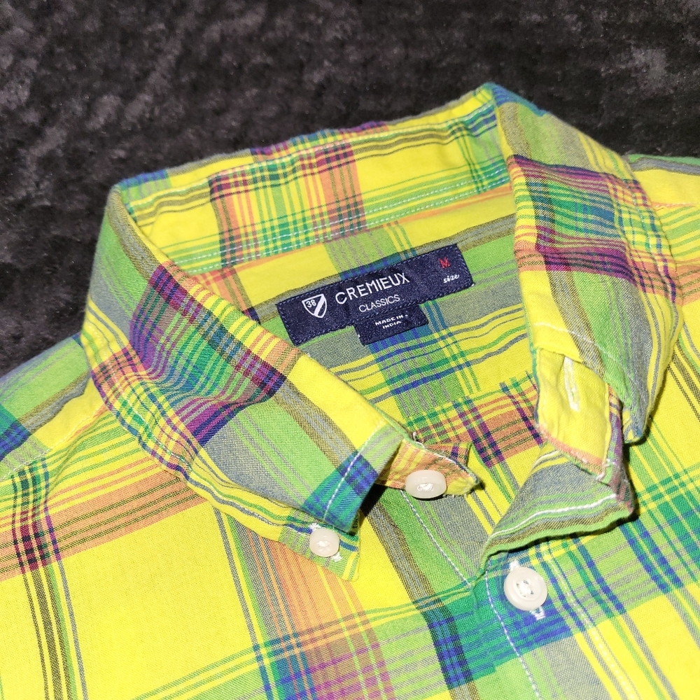Cremieux Classics plaid shirt Bright Fluorescent Yellow skate punk grunge M